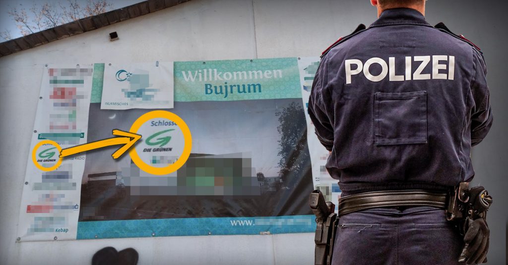 Razzia in Islam-Zentrum: Logo der Grünen auf Sponsorentafel