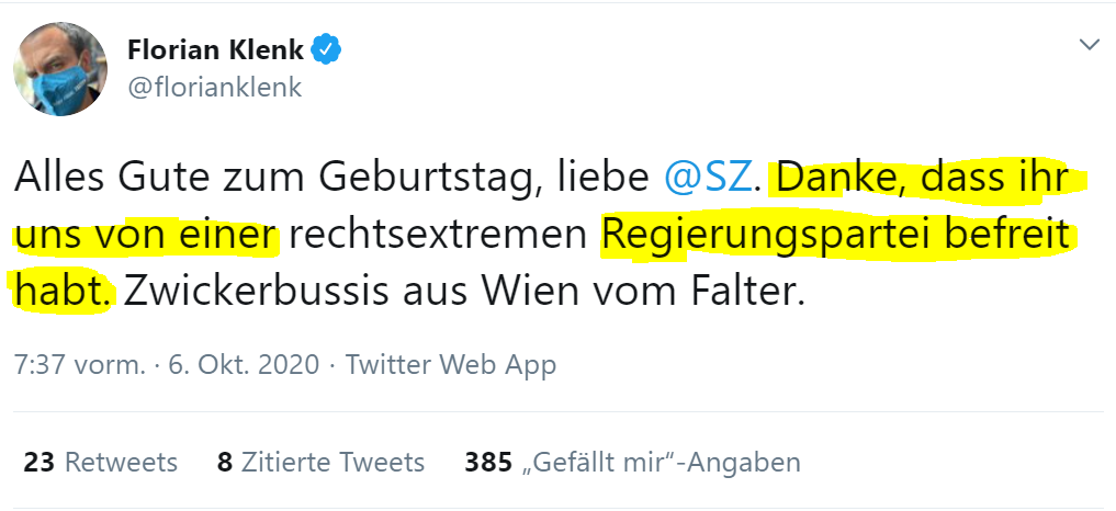 Klenk bedankt sich bei der Süddeutschen Zeitung für Putsch