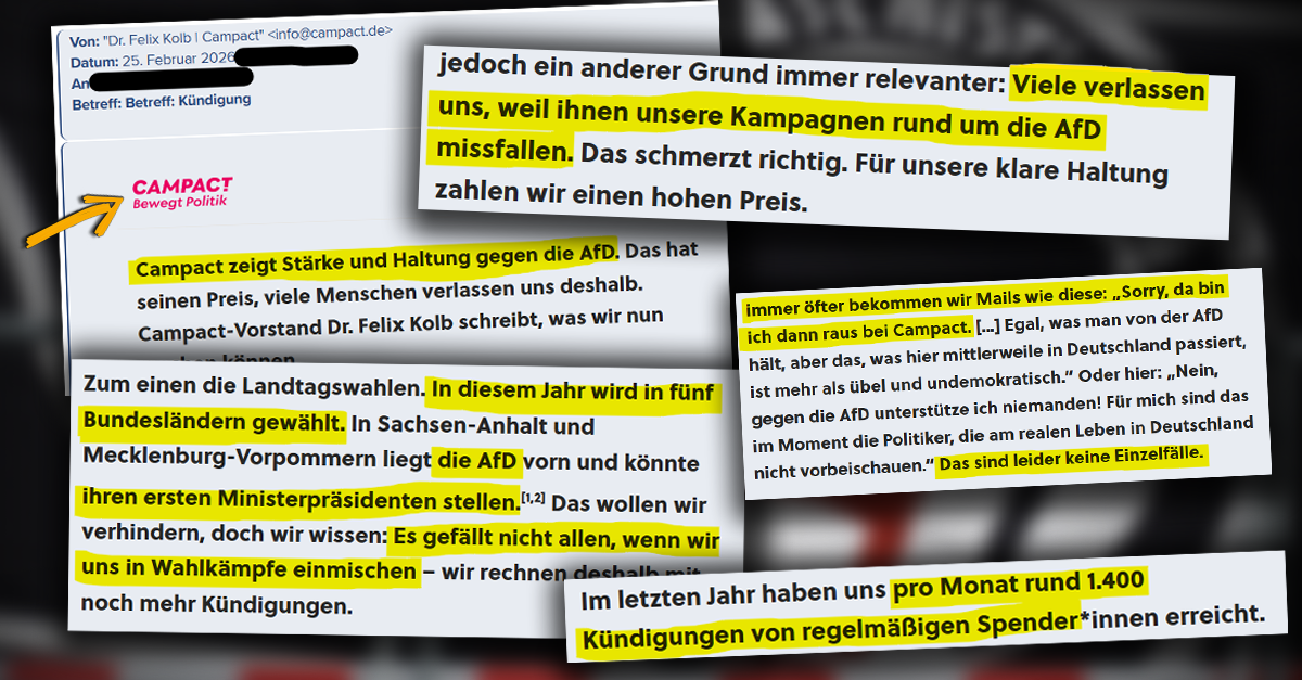 Wegen übertriebener AfD-Kritik: Campact laufen Spender davon!